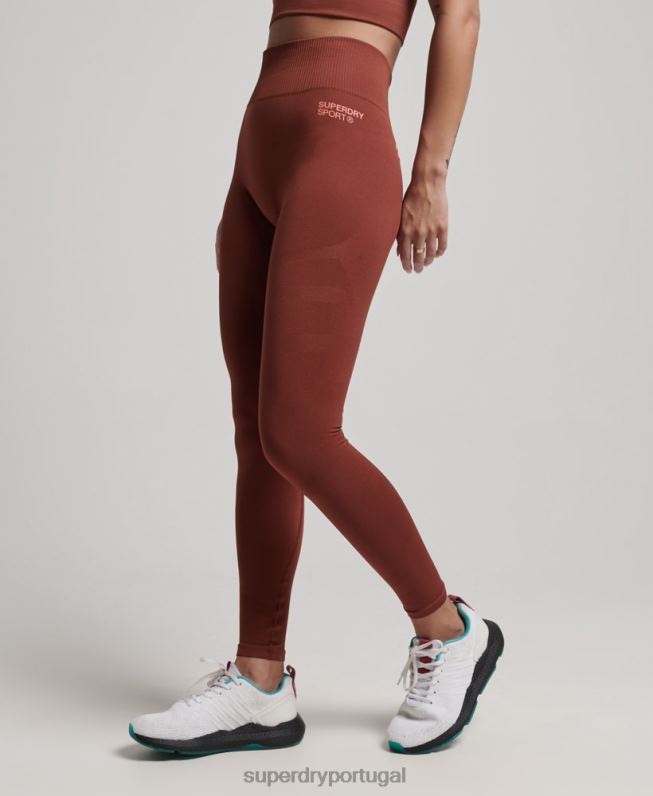 leggings apertadas sem costura central mulheres marrom roupas Superdry 2208H4048