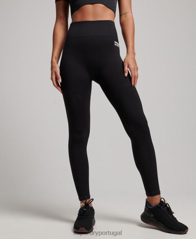 leggings apertadas sem costura central mulheres preto roupas Superdry 2208H4051