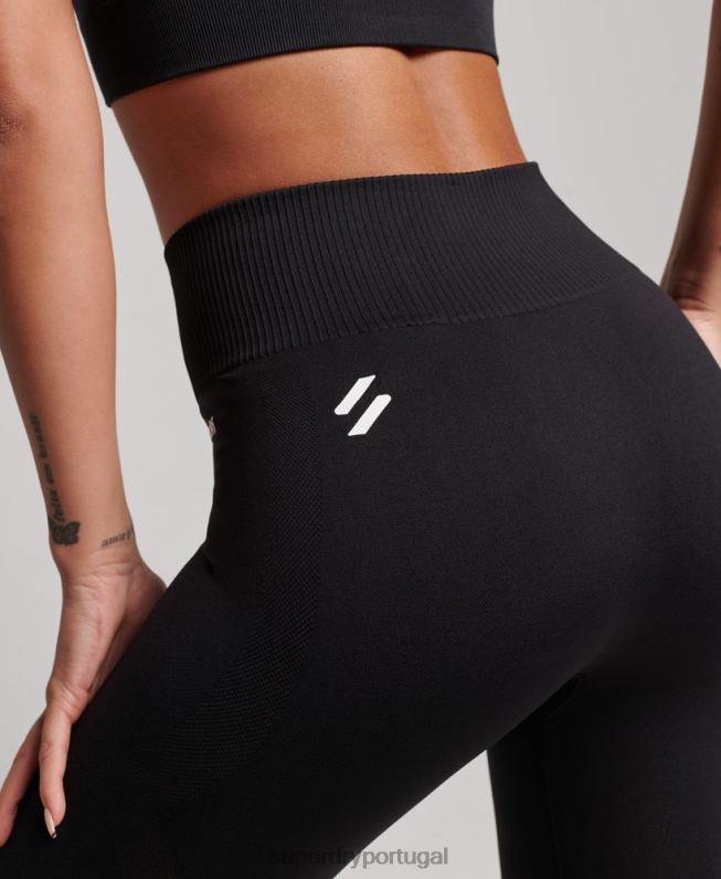 leggings apertadas sem costura central mulheres preto roupas Superdry 2208H4051