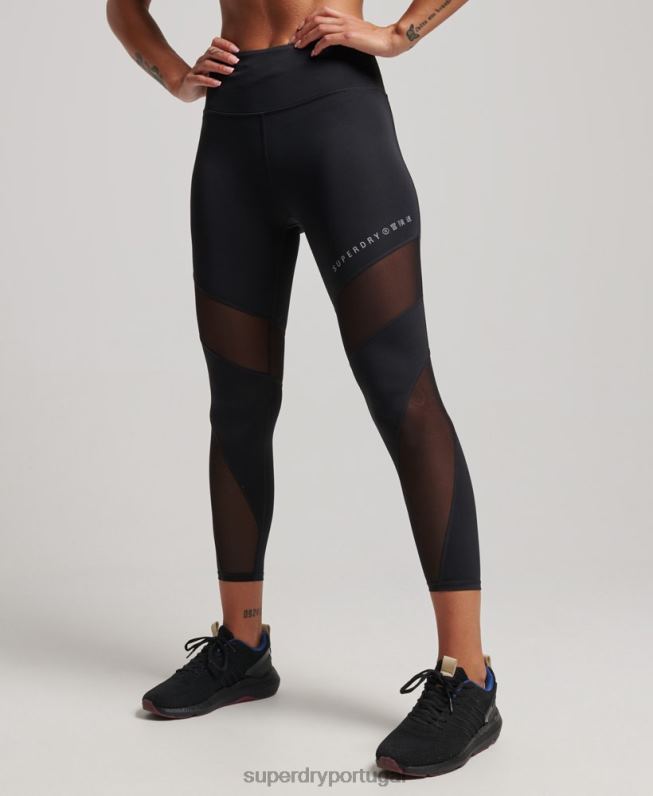 leggings de malha de treinamento 7/8 mulheres preto roupas Superdry 2208H4080