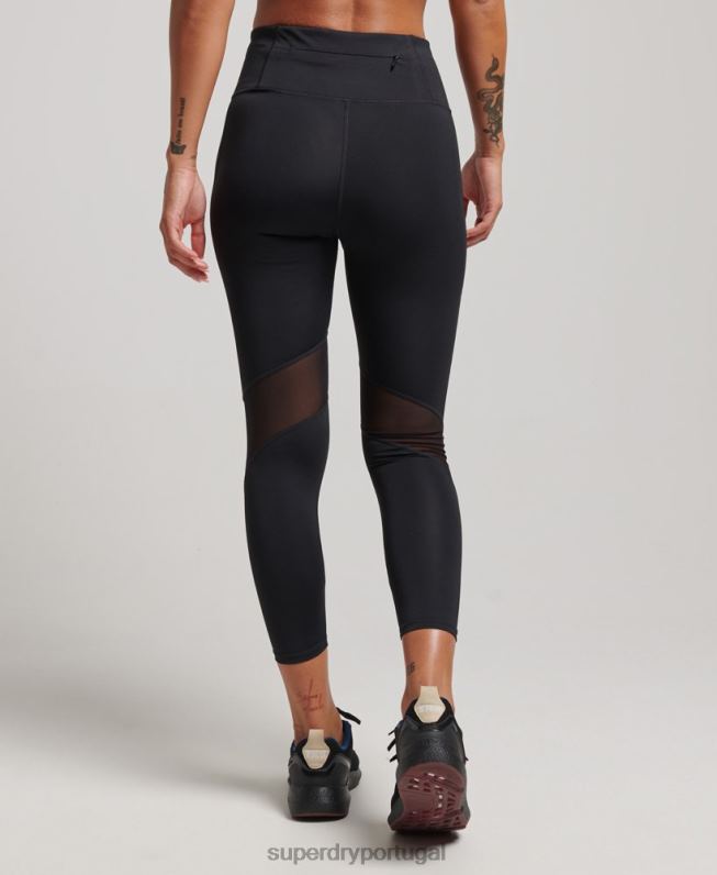 leggings de malha de treinamento 7/8 mulheres preto roupas Superdry 2208H4080
