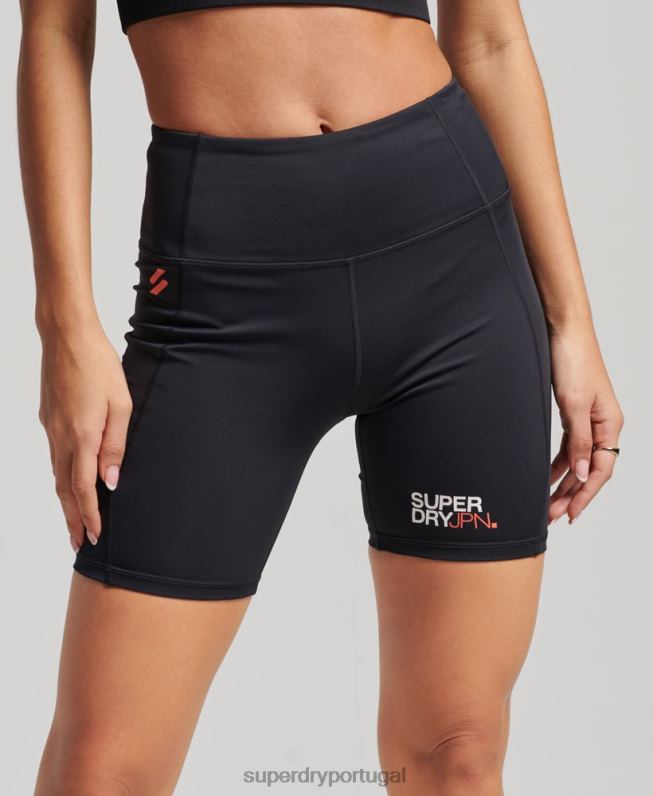 shorts apertados core de seis polegadas mulheres preto roupas Superdry 2208H3126