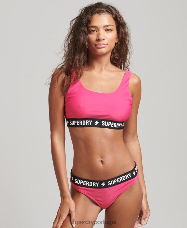 código top de biquíni elástico mulheres rosa roupas Superdry 2208H3243