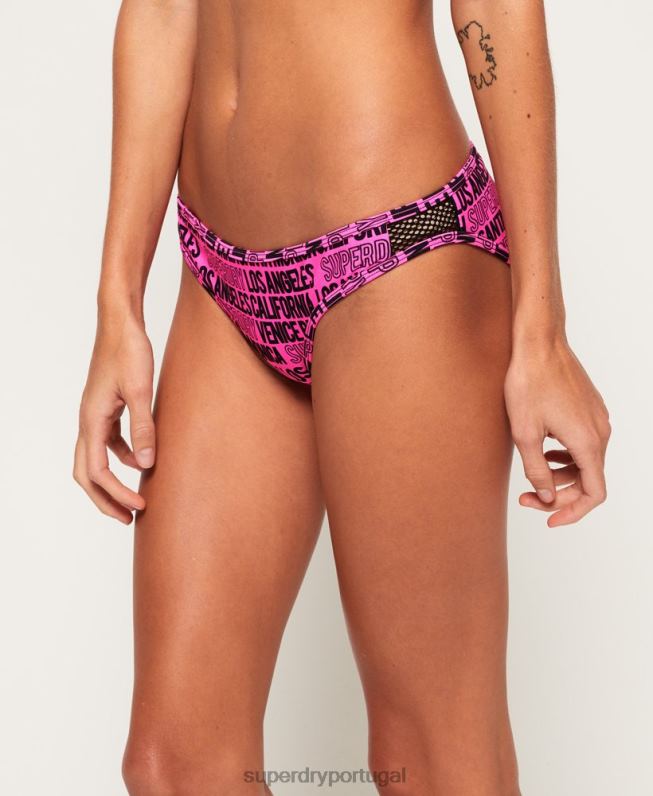 calcinha de biquíni logo cali mulheres rosa roupas Superdry 2208H3266