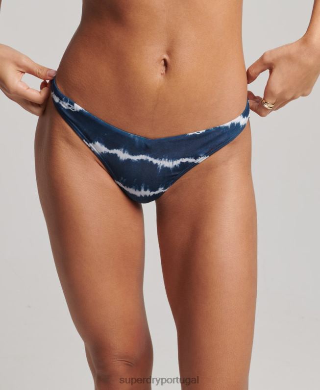 calcinha de biquíni reciclada tie dye mulheres marinha roupas Superdry 2208H3191