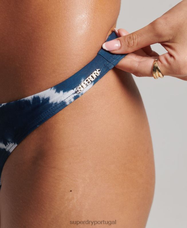 calcinha de biquíni reciclada tie dye mulheres marinha roupas Superdry 2208H3191