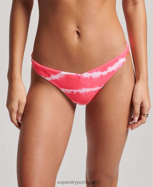 calcinha de biquíni reciclada tie dye mulheres rosa roupas Superdry 2208H3205