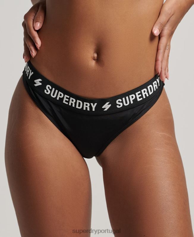cueca de biquíni elástica reciclada mulheres preto roupas Superdry 2208H3246