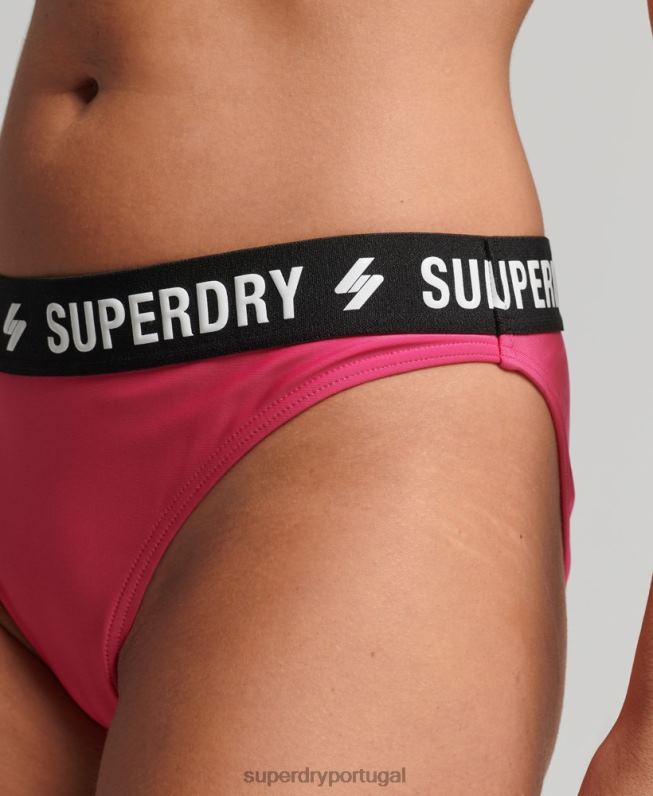 cueca de biquíni elástica reciclada mulheres rosa roupas Superdry 2208H3241