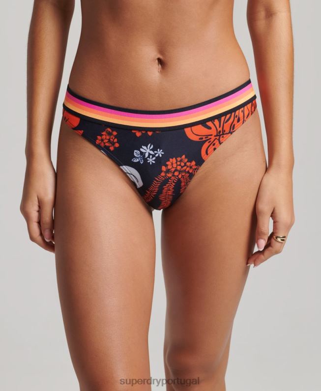cueca de biquíni reciclada com logo vintage mulheres coral roupas Superdry 2208H3189