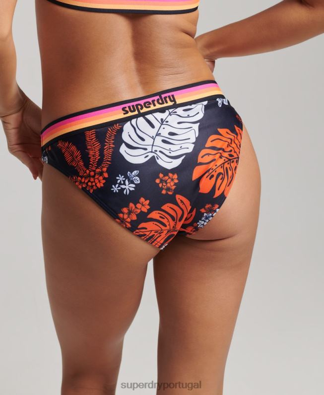 cueca de biquíni reciclada com logo vintage mulheres coral roupas Superdry 2208H3189