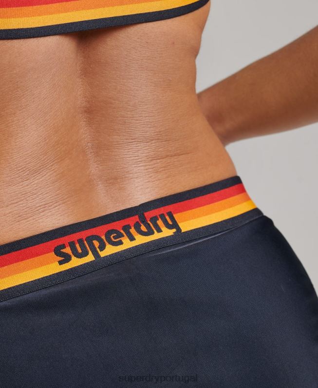 cueca de biquíni reciclada com logo vintage mulheres marinha roupas Superdry 2208H3187
