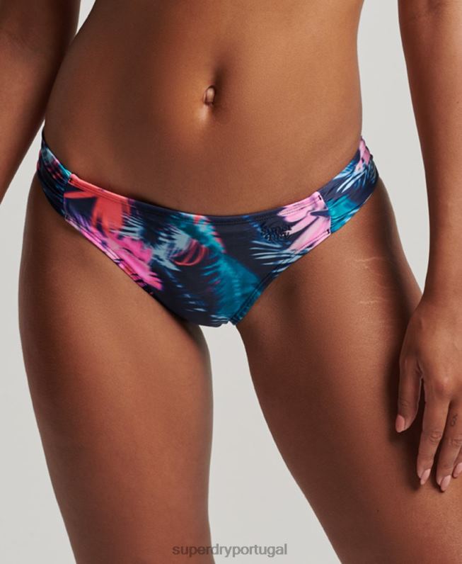 cueca de biquíni reciclada franzida mulheres azul roupas Superdry 2208H3179