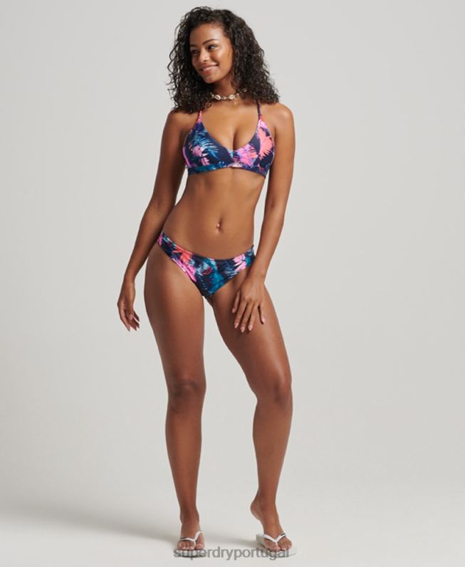 cueca de biquíni reciclada franzida mulheres azul roupas Superdry 2208H3179