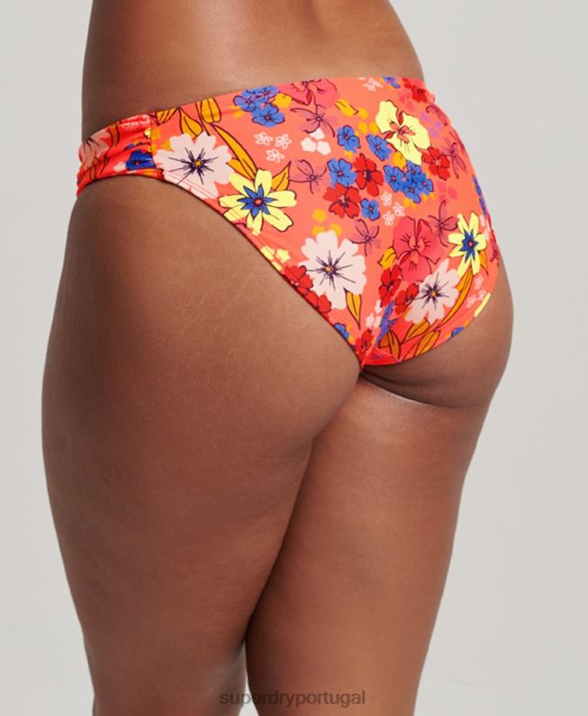 cueca de biquíni reciclada franzida mulheres laranja roupas Superdry 2208H3193