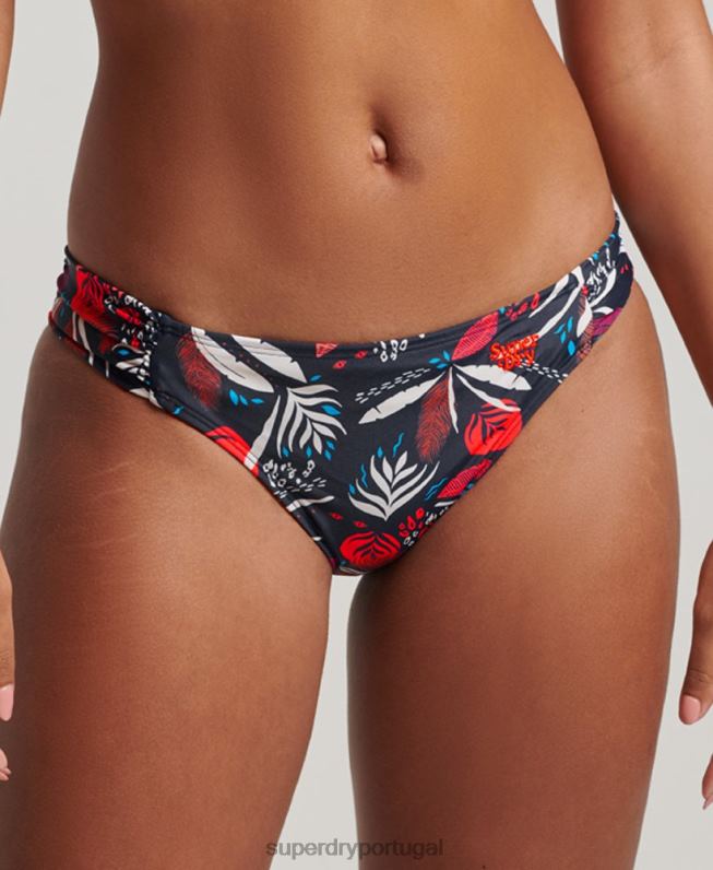 cueca de biquíni reciclada franzida mulheres marinha roupas Superdry 2208H3183