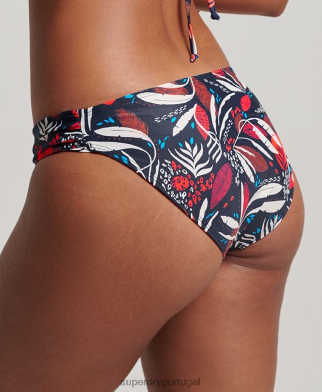 cueca de biquíni reciclada franzida mulheres marinha roupas Superdry 2208H3183