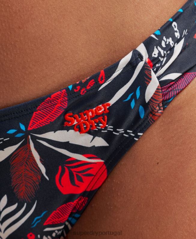 cueca de biquíni reciclada franzida mulheres marinha roupas Superdry 2208H3183