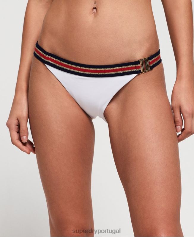 cueca de biquíni tri fixa com logo de crista mulheres branco roupas Superdry 2208H3250