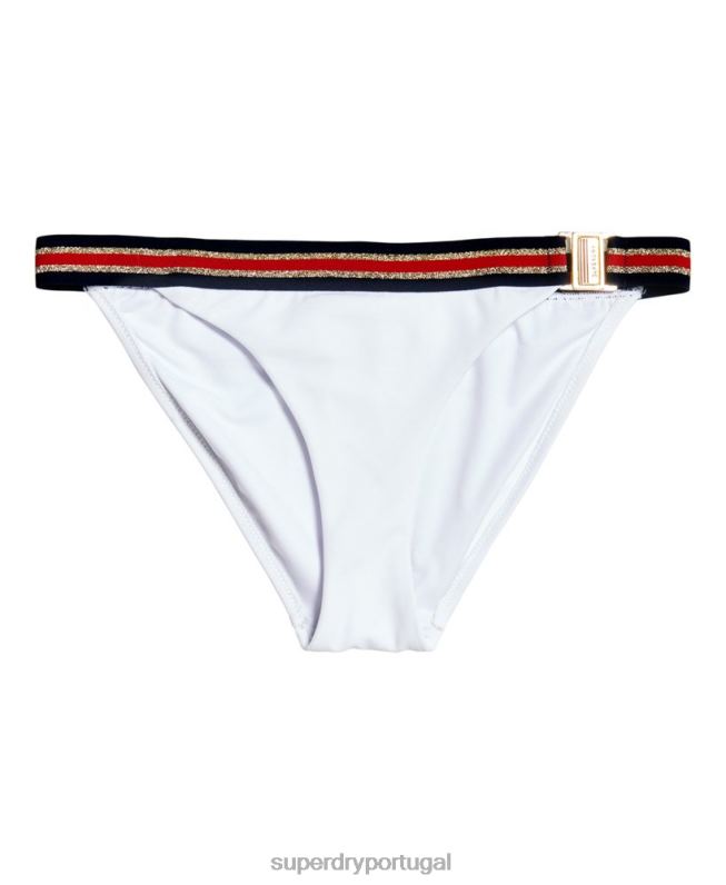 cueca de biquíni tri fixa com logo de crista mulheres branco roupas Superdry 2208H3250