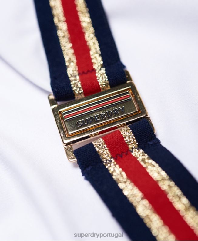 cueca de biquíni tri fixa com logo de crista mulheres branco roupas Superdry 2208H3250