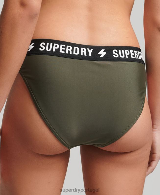 cuecas de biquíni elásticas recicladas mulheres caqui roupas Superdry 2208H3231
