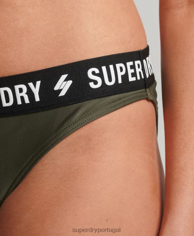 cuecas de biquíni elásticas recicladas mulheres caqui roupas Superdry 2208H3231