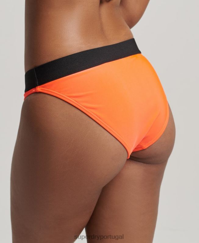 cuecas de biquíni elásticas recicladas mulheres laranja roupas Superdry 2208H3201