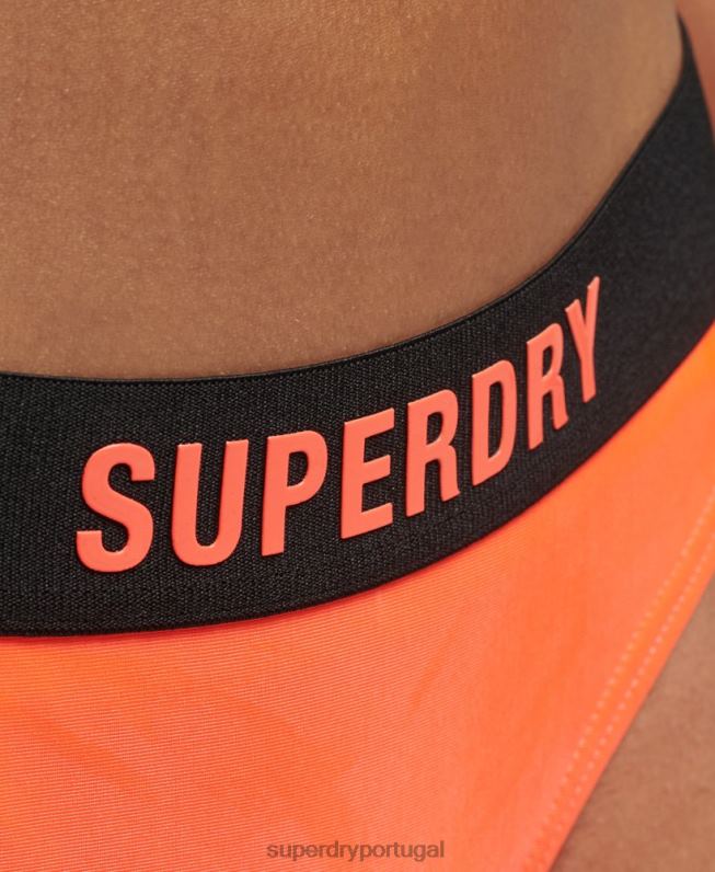 cuecas de biquíni elásticas recicladas mulheres laranja roupas Superdry 2208H3201