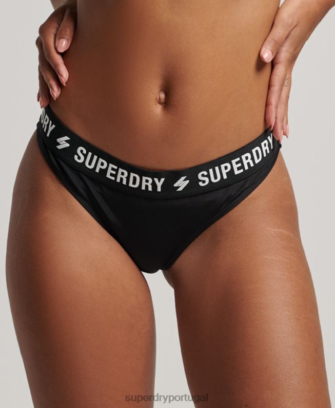 cuecas de biquíni elásticas recicladas mulheres preto roupas Superdry 2208H3181