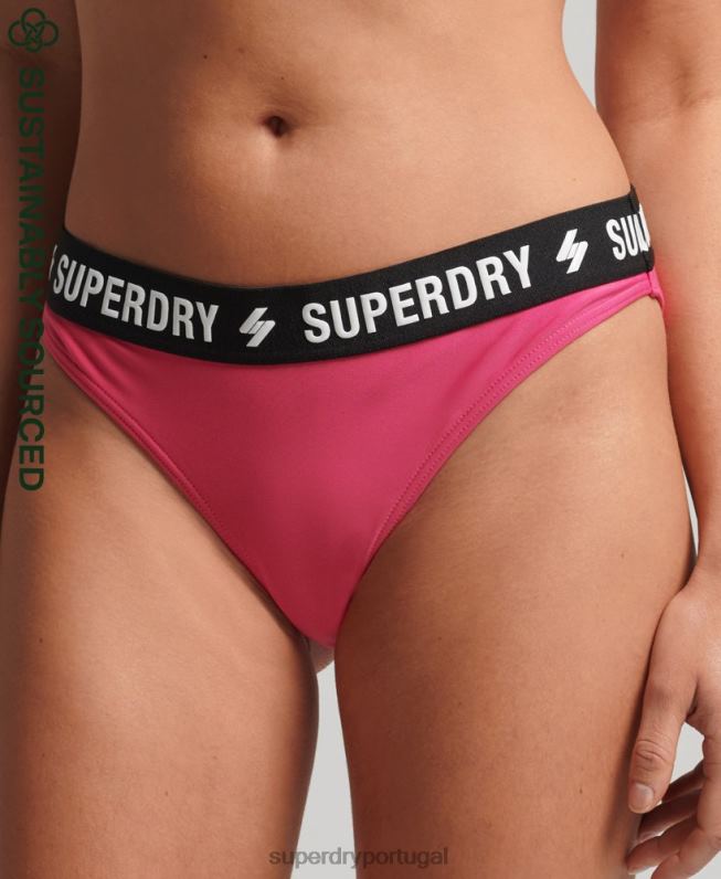 cuecas de biquíni elásticas recicladas mulheres rosa roupas Superdry 2208H6697