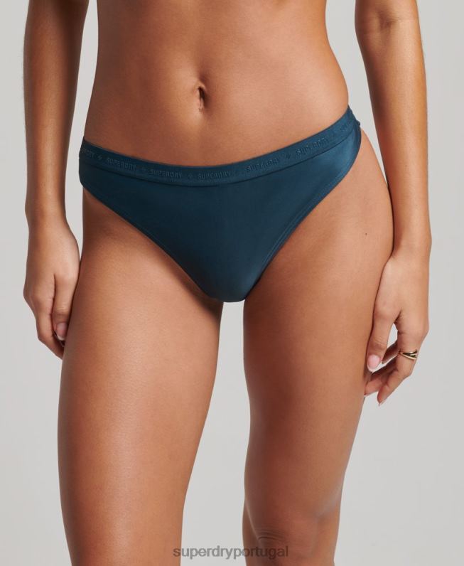 cuecas de biquíni recicladas com micro elástico mulheres azul roupas Superdry 2208H3195