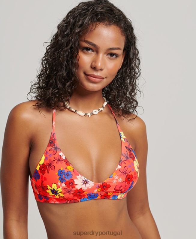 top de biquíni reciclado triangulo mulheres laranja roupas Superdry 2208H3192