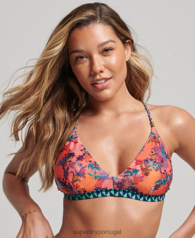 top de biquíni tropical vintage mulheres coral roupas Superdry 2208H6747