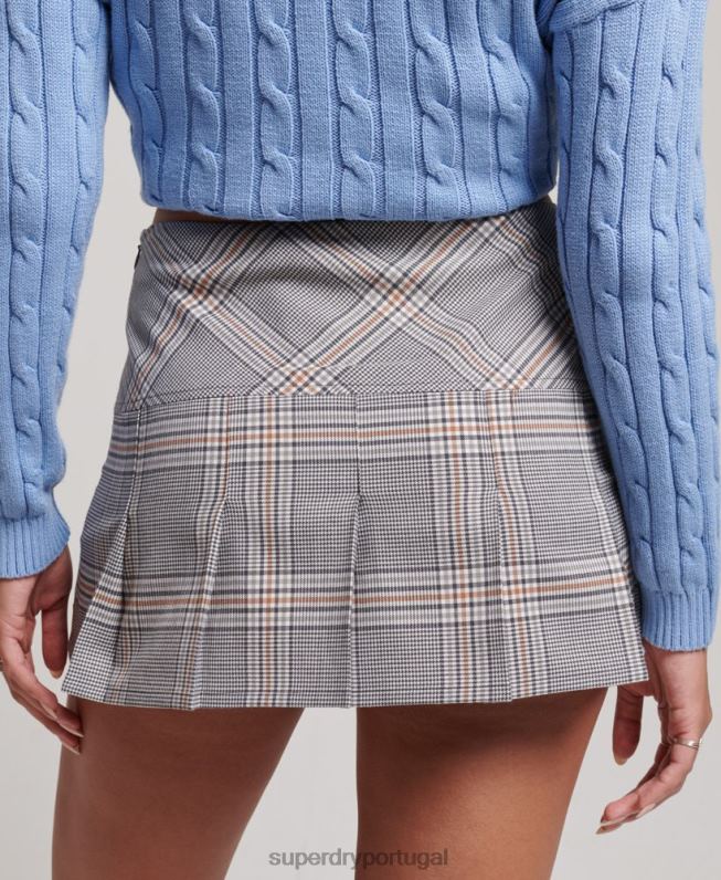 1/2 saia xadrez mulheres cinza roupas Superdry 2208H4146