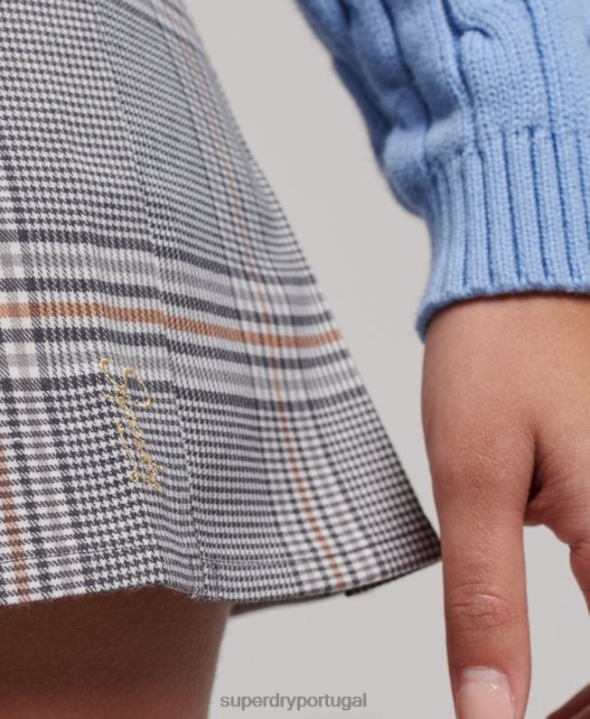 1/2 saia xadrez mulheres cinza roupas Superdry 2208H4146