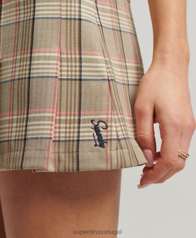 1/2 saia xadrez mulheres creme roupas Superdry 2208H4130
