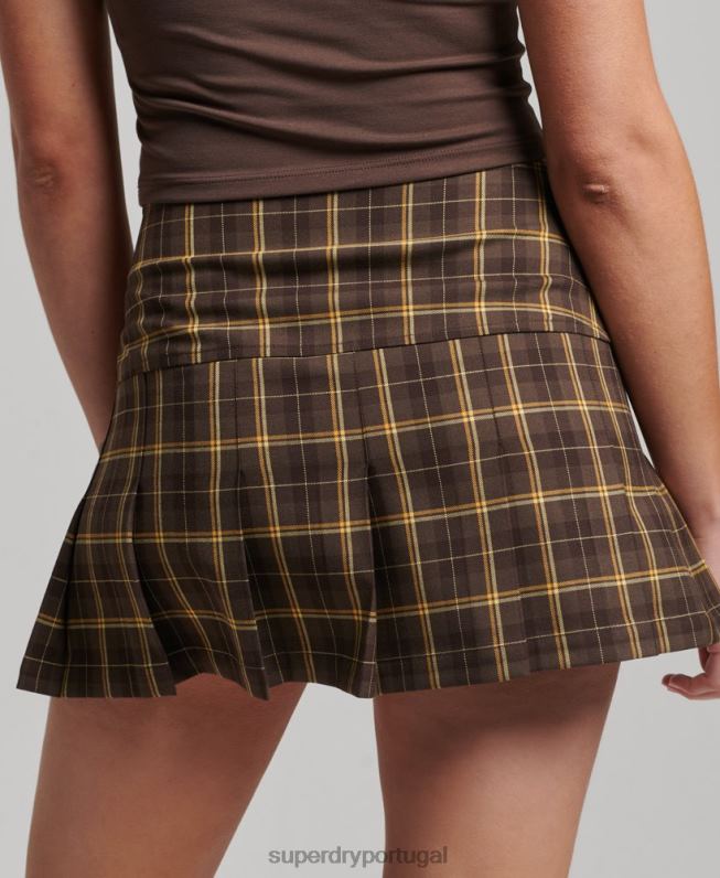 1/2 saia xadrez mulheres marrom roupas Superdry 2208H4124