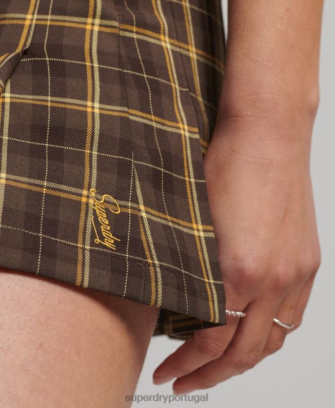 1/2 saia xadrez mulheres marrom roupas Superdry 2208H4124