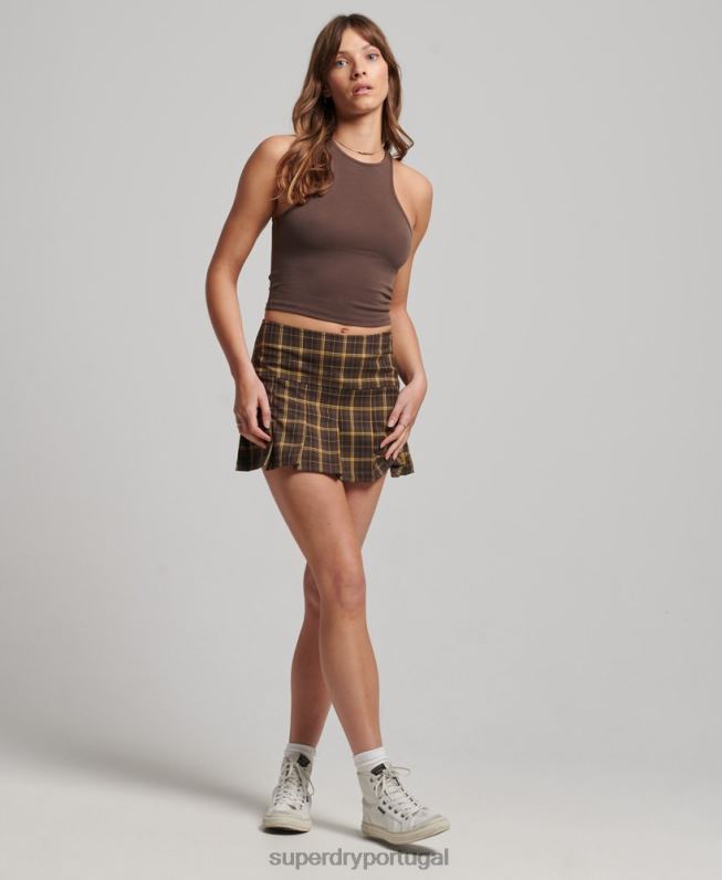 1/2 saia xadrez mulheres marrom roupas Superdry 2208H4124