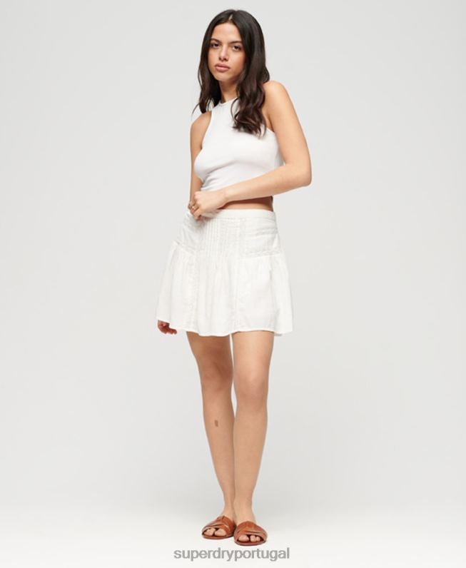 mini saia com acabamento em renda mulheres creme roupas Superdry 2208H2145