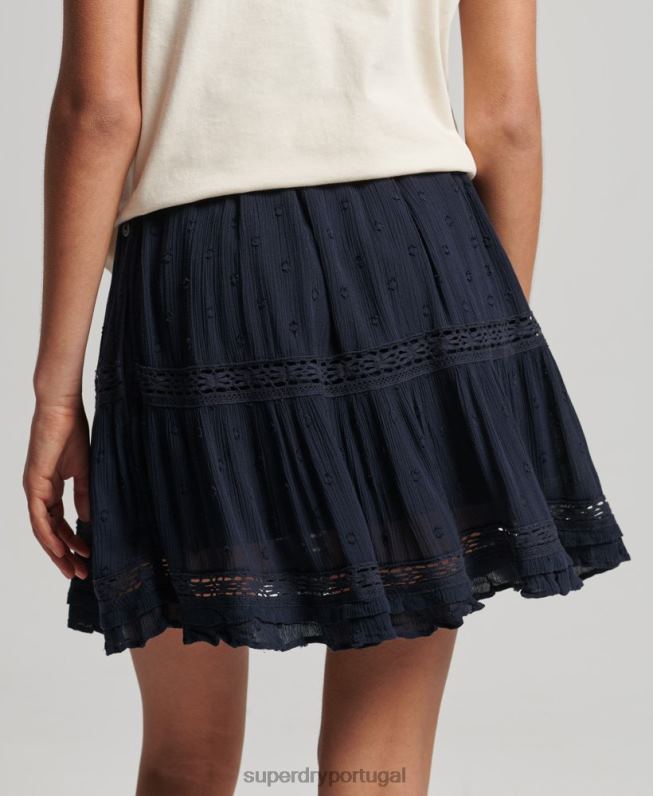 mini saia de renda vintage mulheres marinha roupas Superdry 2208H4140