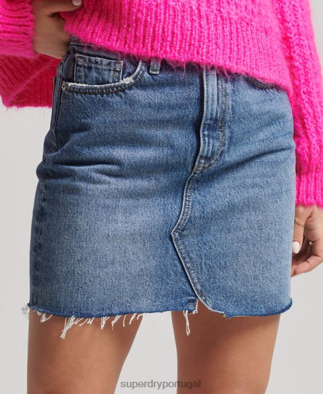 mini saia jeans mulheres azul roupas Superdry 2208H6739