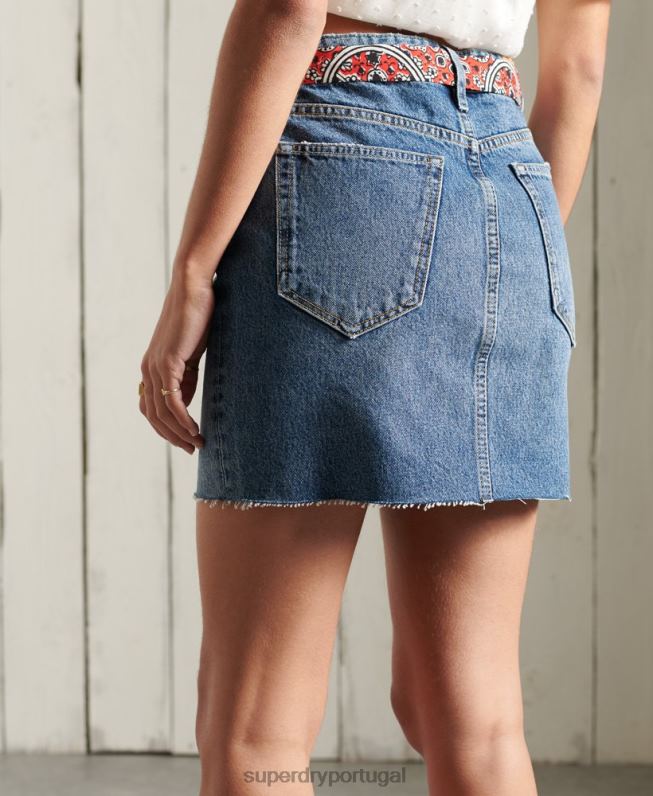 mini saia jeans mulheres azul roupas Superdry 2208H6758