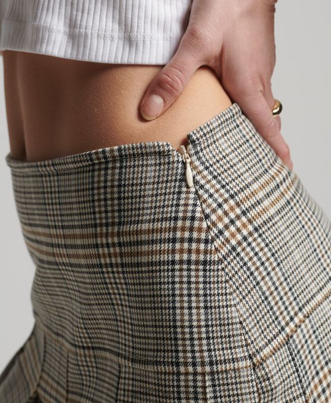 mini saia plissada de tweed vintage mulheres bege roupas Superdry 2208H4158