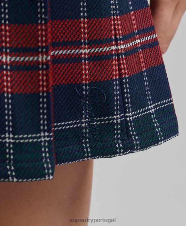 mini saia plissada de tweed vintage mulheres vermelho roupas Superdry 2208H4153