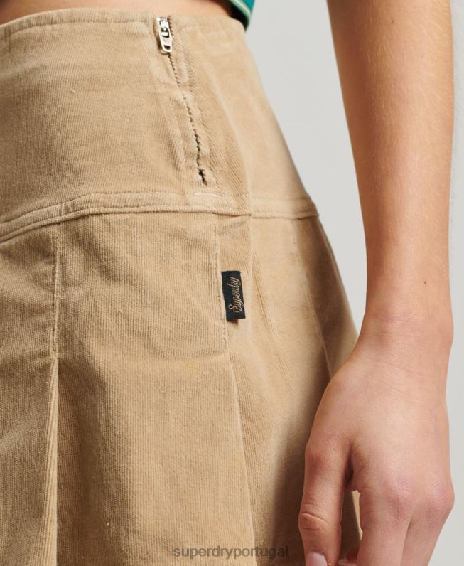 mini saia plissada vintage mulheres creme roupas Superdry 2208H4135