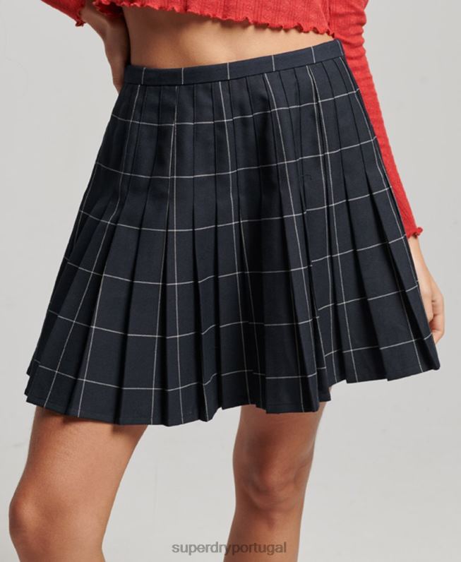 mini saia plissada vintage mulheres marinha roupas Superdry 2208H4159