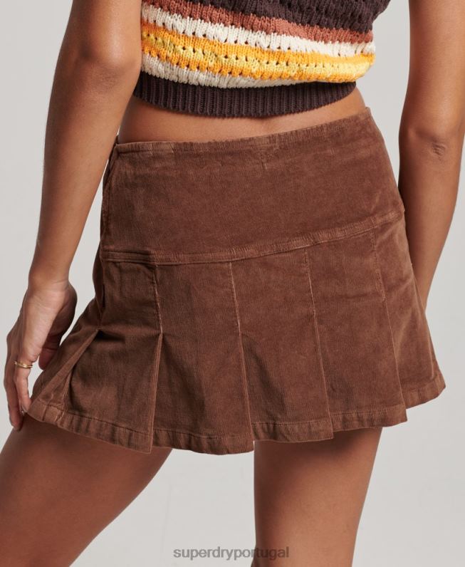 mini saia plissada vintage mulheres marrom roupas Superdry 2208H4154