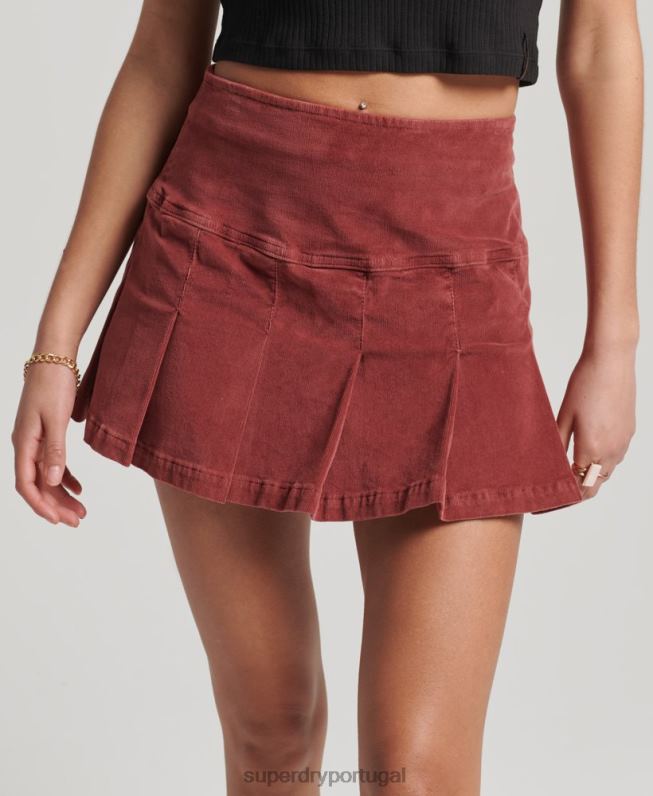 mini saia plissada vintage mulheres vermelho roupas Superdry 2208H4139